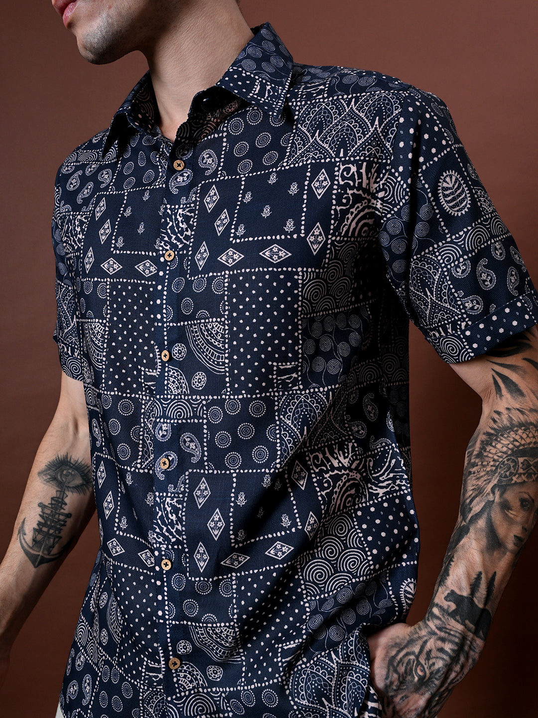 Printed Cotton Linen Half Sleeves Shirt