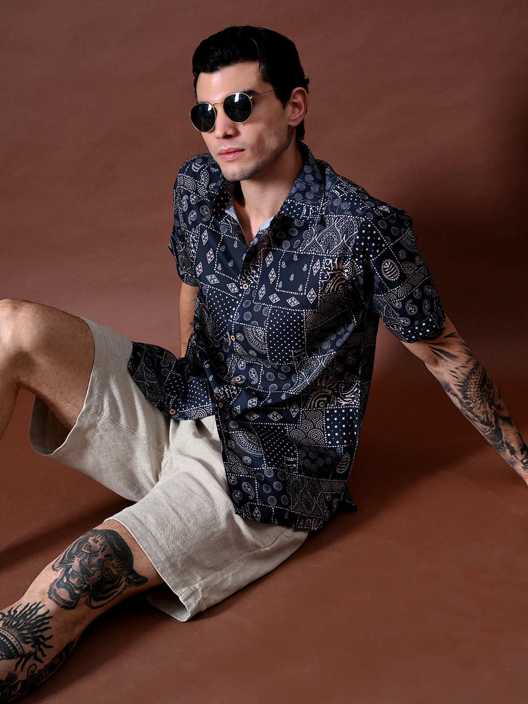 Printed Cotton Linen Half Sleeves Shirt