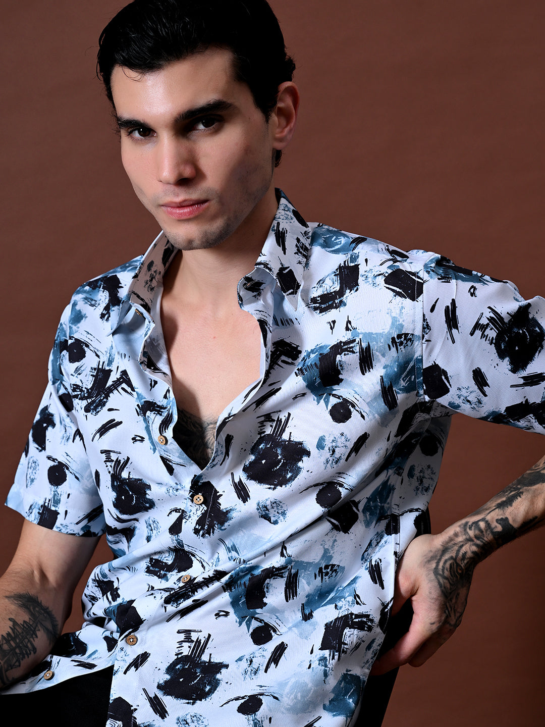 Printed Shirt in Cotton Linen