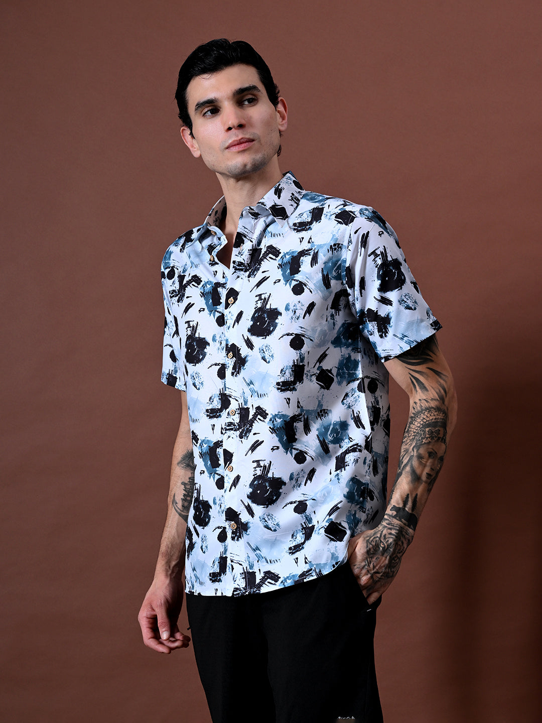 Printed Shirt in Cotton Linen