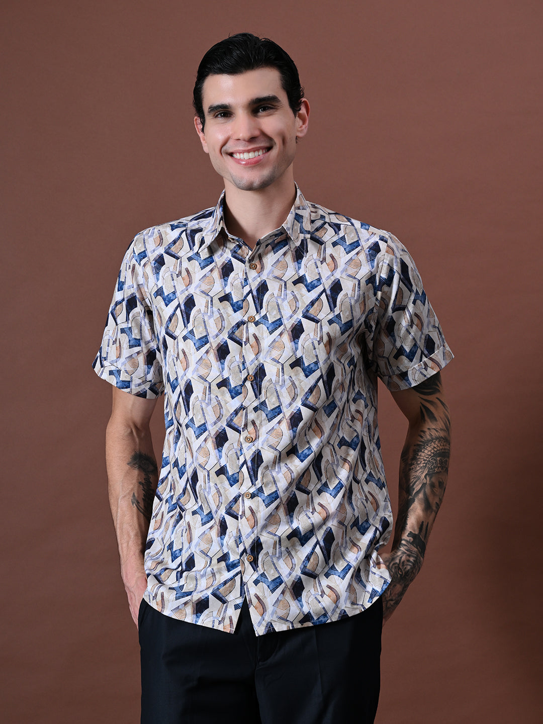Printed Shirt in Cotton Blend