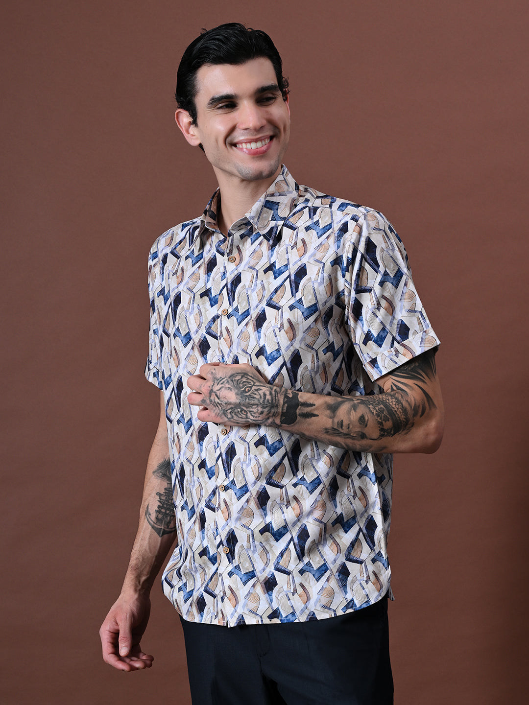 Printed Shirt in Cotton Blend