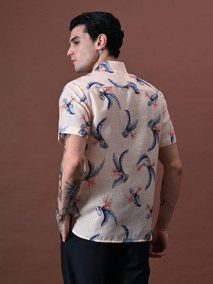 Printed Half Sleeves Cotton Linen Shirt
