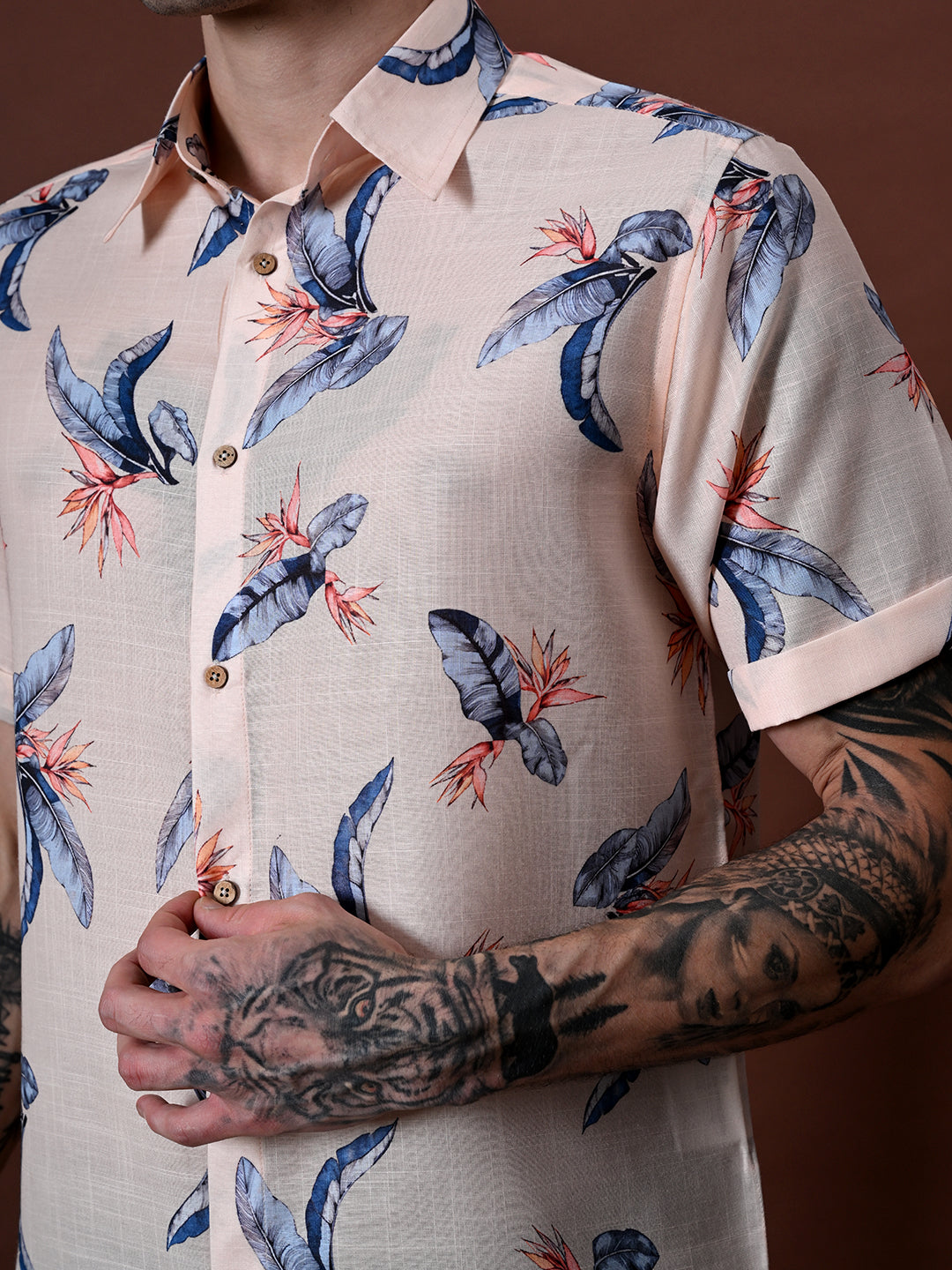 Printed Half Sleeves Cotton Linen Shirt