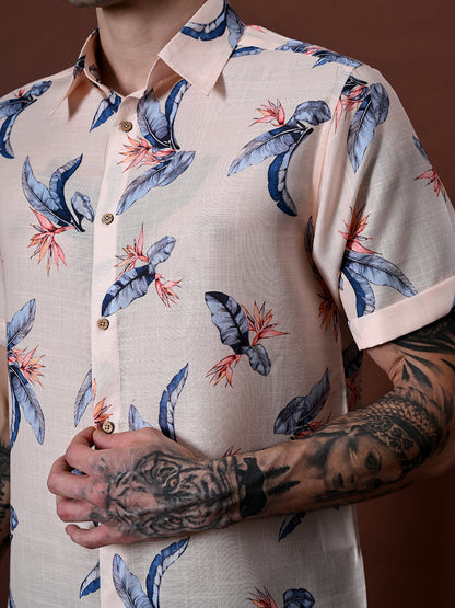Printed Half Sleeves Cotton Linen Shirt