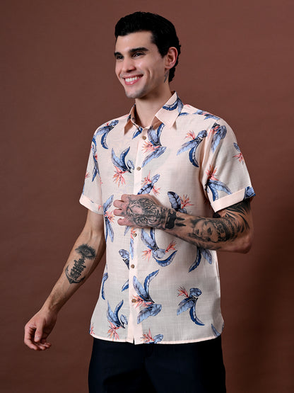 Printed Half Sleeves Cotton Linen Shirt