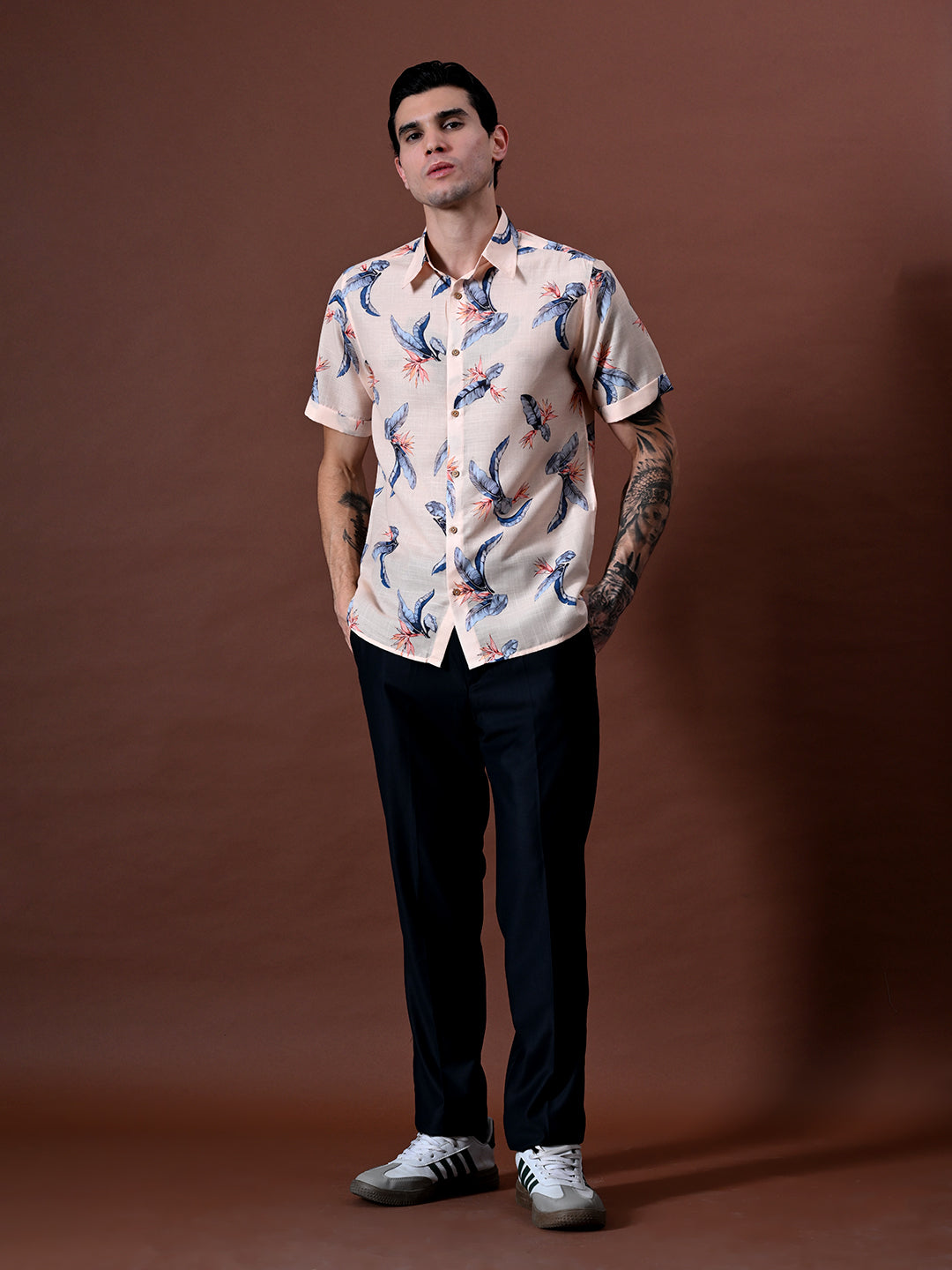Printed Half Sleeves Cotton Linen Shirt