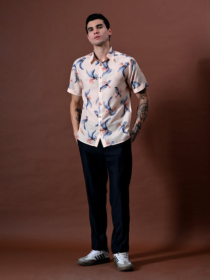 Printed Half Sleeves Cotton Linen Shirt