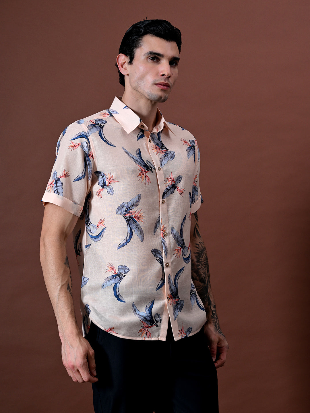 Printed Half Sleeves Cotton Linen Shirt