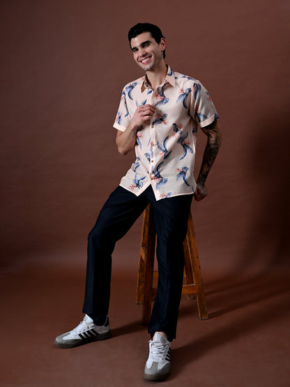 Printed Half Sleeves Cotton Linen Shirt