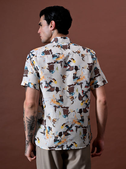 Printed Half Sleeves Shirt in Cotton Linen