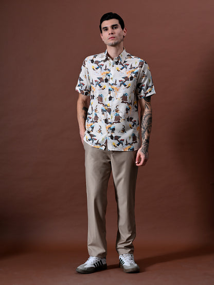 Printed Half Sleeves Shirt in Cotton Linen