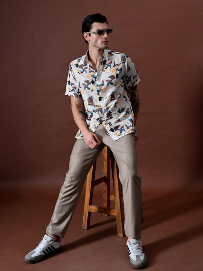 Printed Half Sleeves Shirt in Cotton Linen