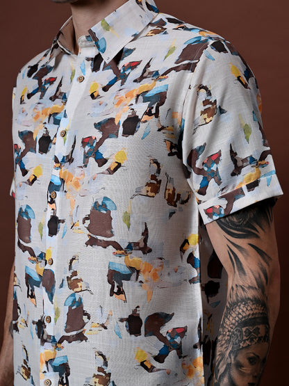 Printed Half Sleeves Shirt in Cotton Linen