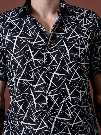 Printed Cotton Linen Half Sleeves Shirt