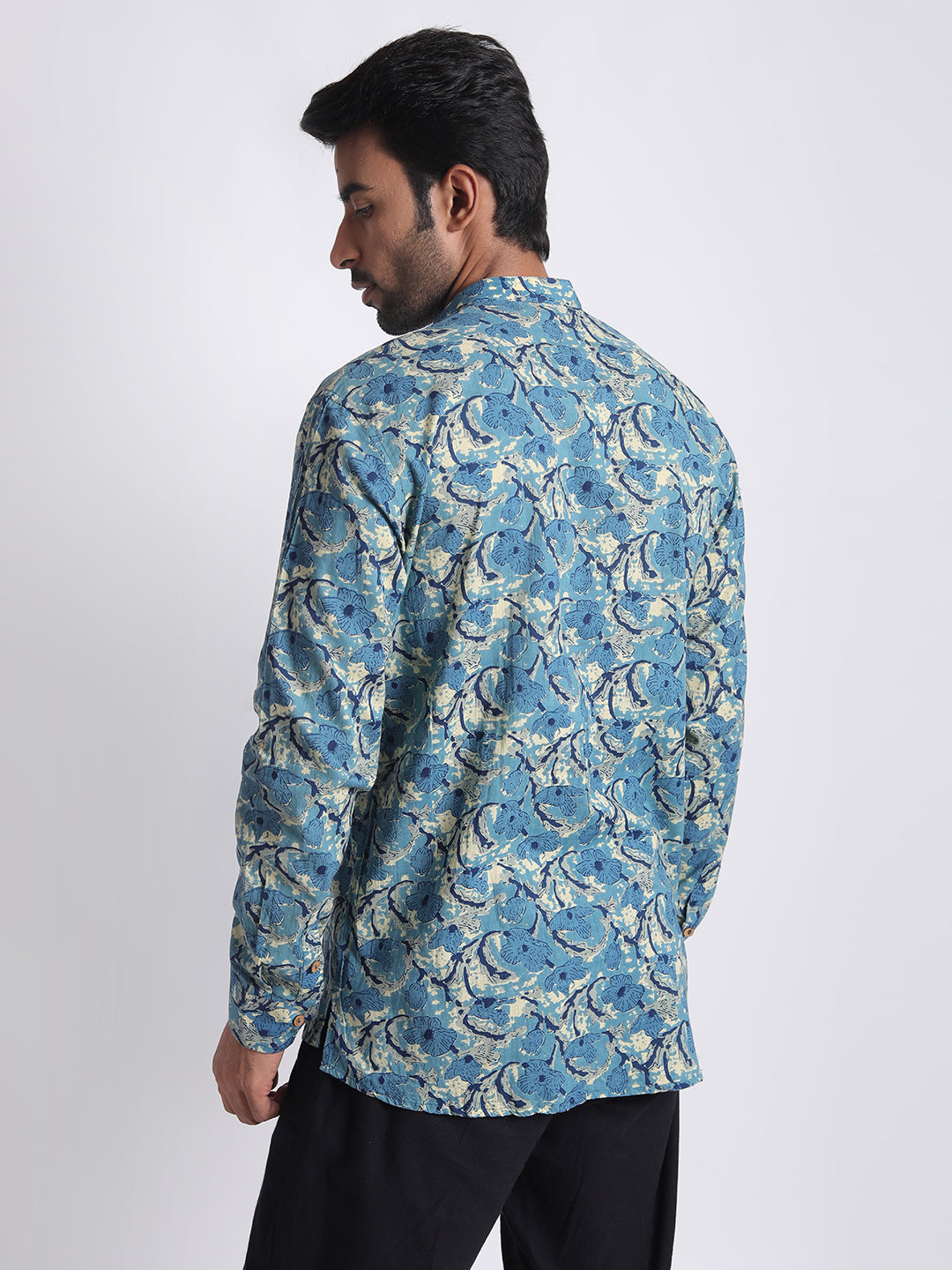 Short Kurta Men's Blue Ethnic Printed