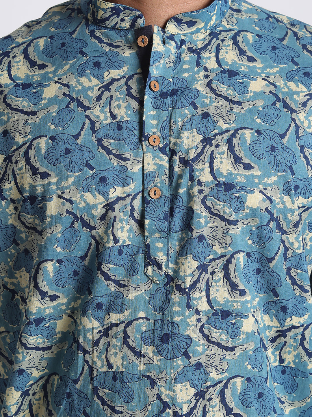 Short Kurta Men's Blue Ethnic Printed