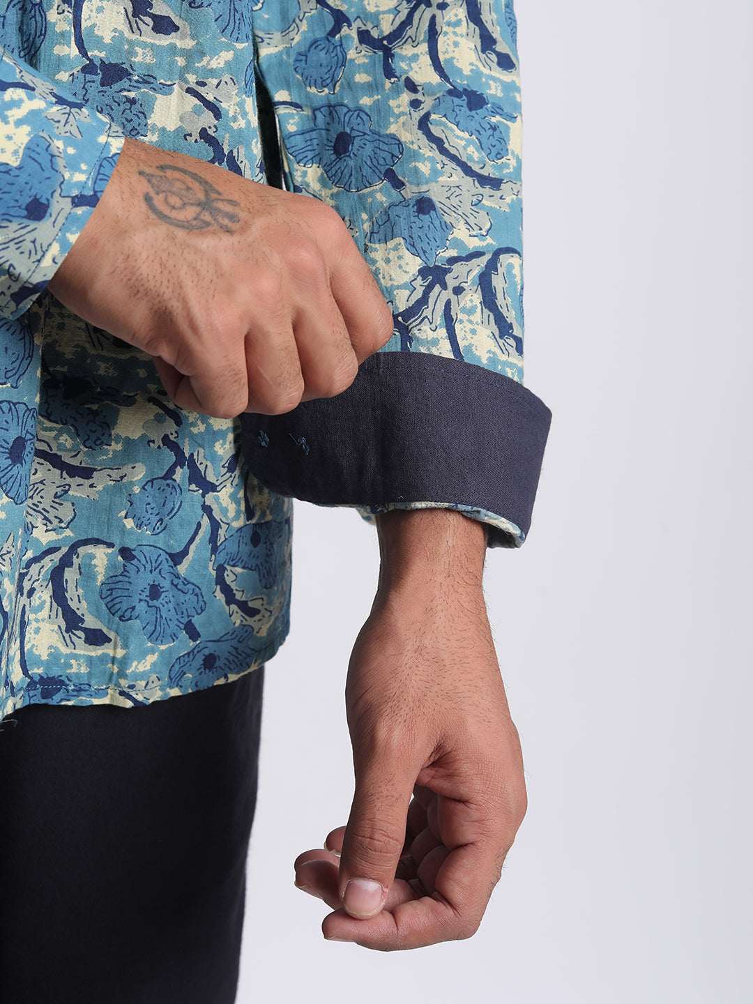 Short Kurta Men's Blue Ethnic Printed