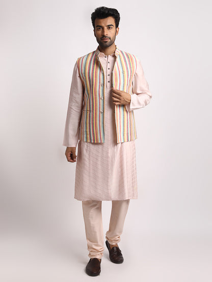 Multistriped & cream reversible Nehru jacket