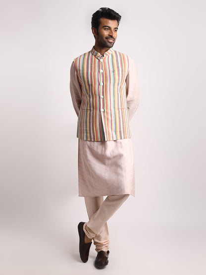 Multistriped & cream reversible Nehru jacket