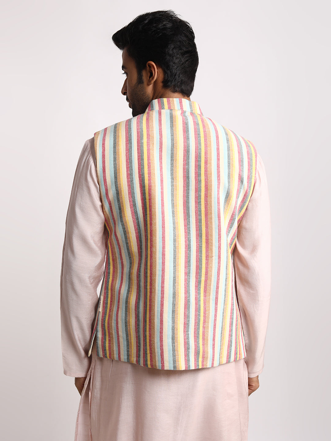 Multistriped & cream reversible Nehru jacket