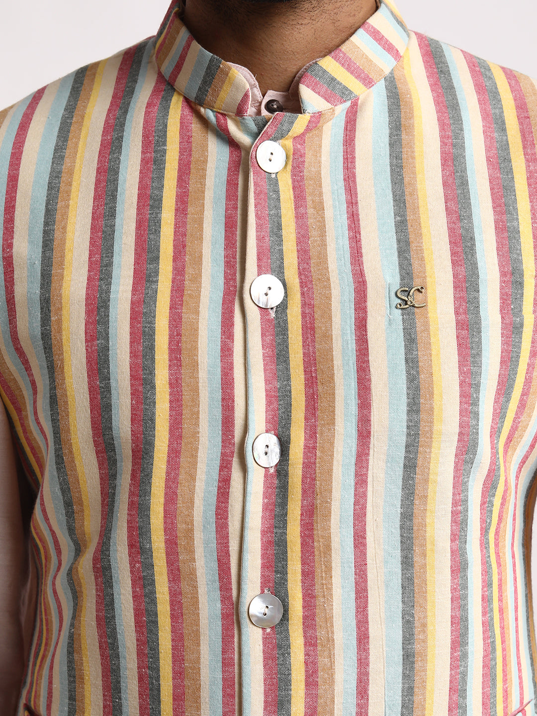 Multistriped & cream reversible Nehru jacket