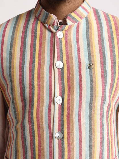 Multistriped & cream reversible Nehru jacket