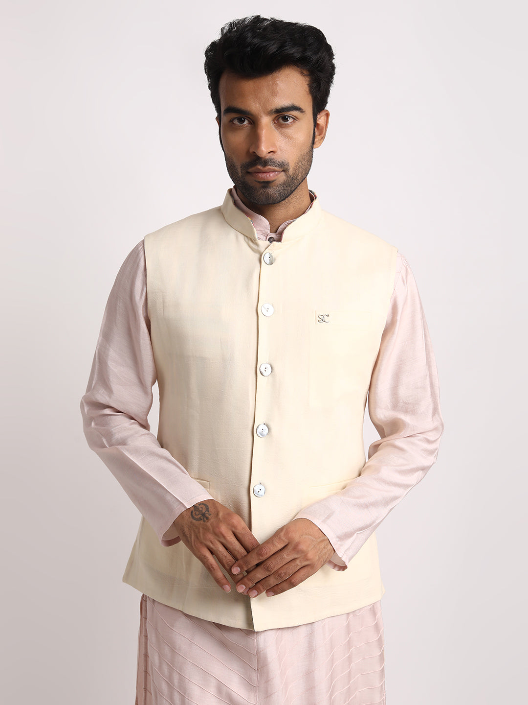 Multistriped & cream reversible Nehru jacket
