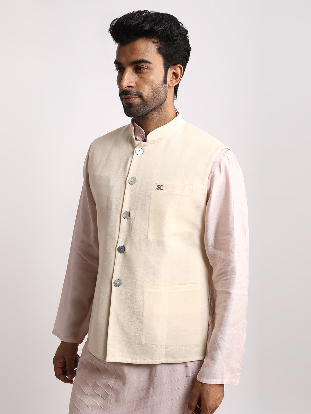 Multistriped & cream reversible Nehru jacket