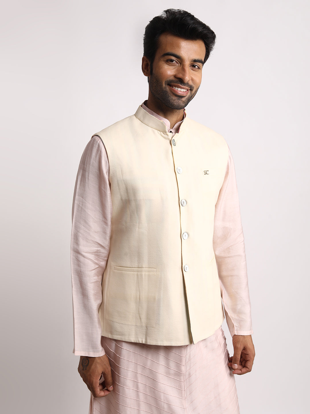 Multistriped & cream reversible Nehru jacket