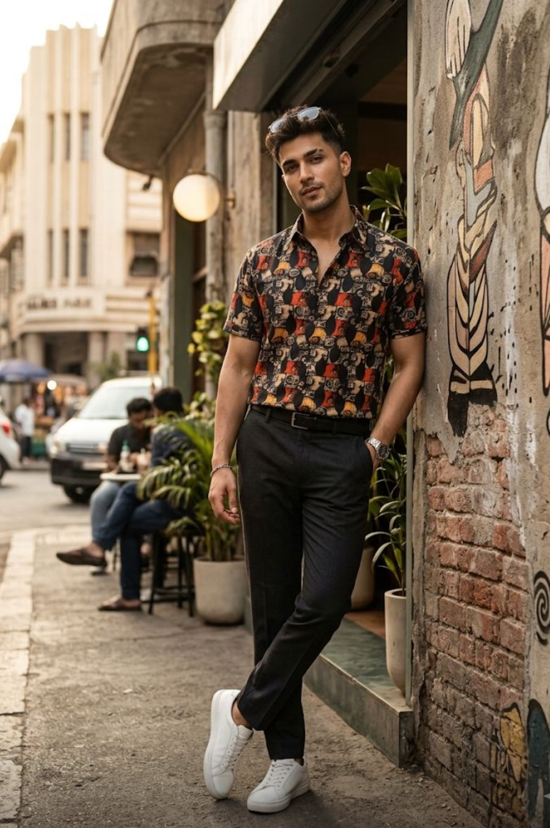 Beach wear Printed Shirt In Cotton Linen Blend