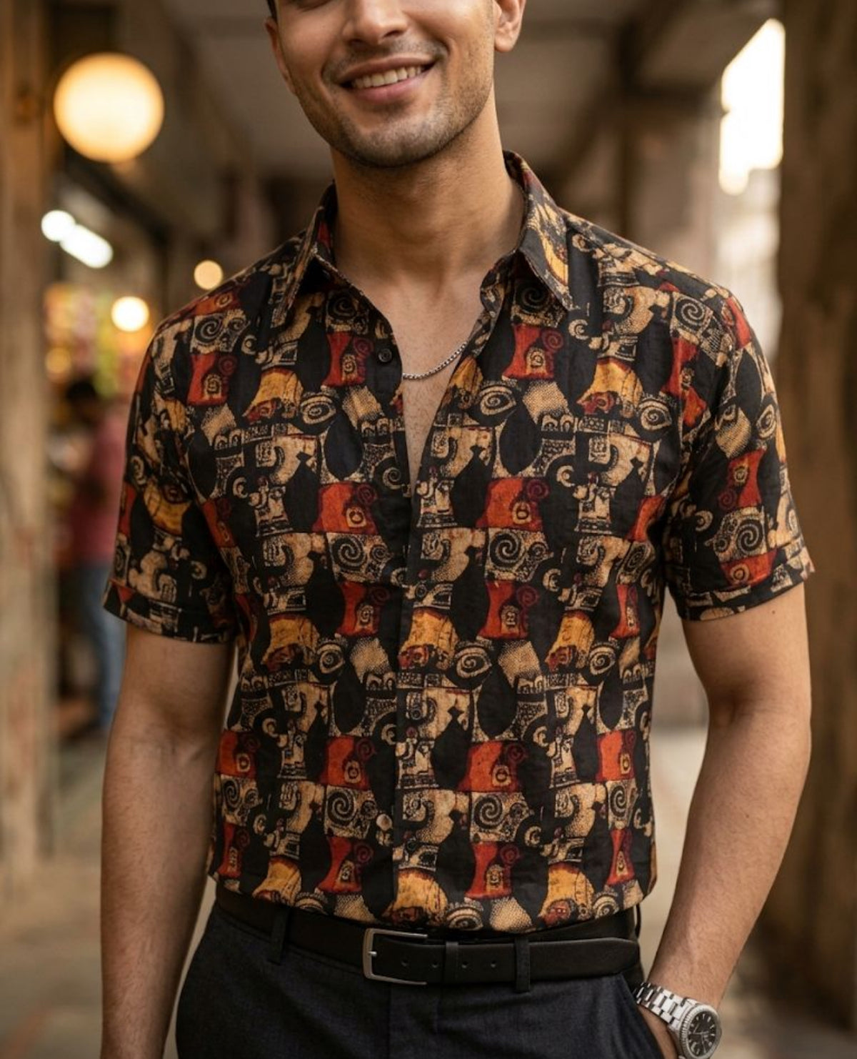 Beach wear Printed Shirt In Cotton Linen Blend