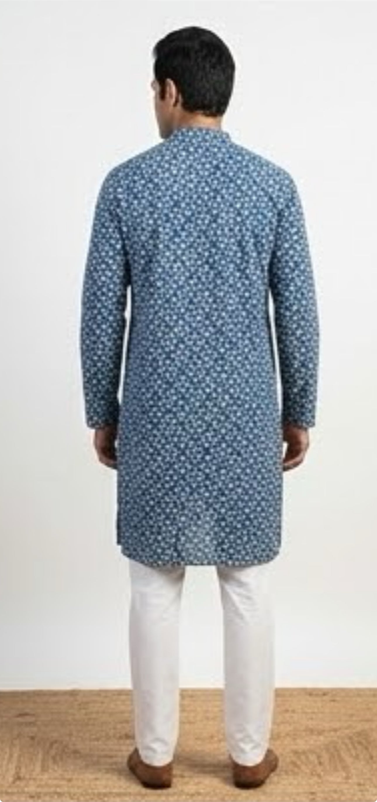 Mid Length Indigo Dabu Print Handloom Kurta
