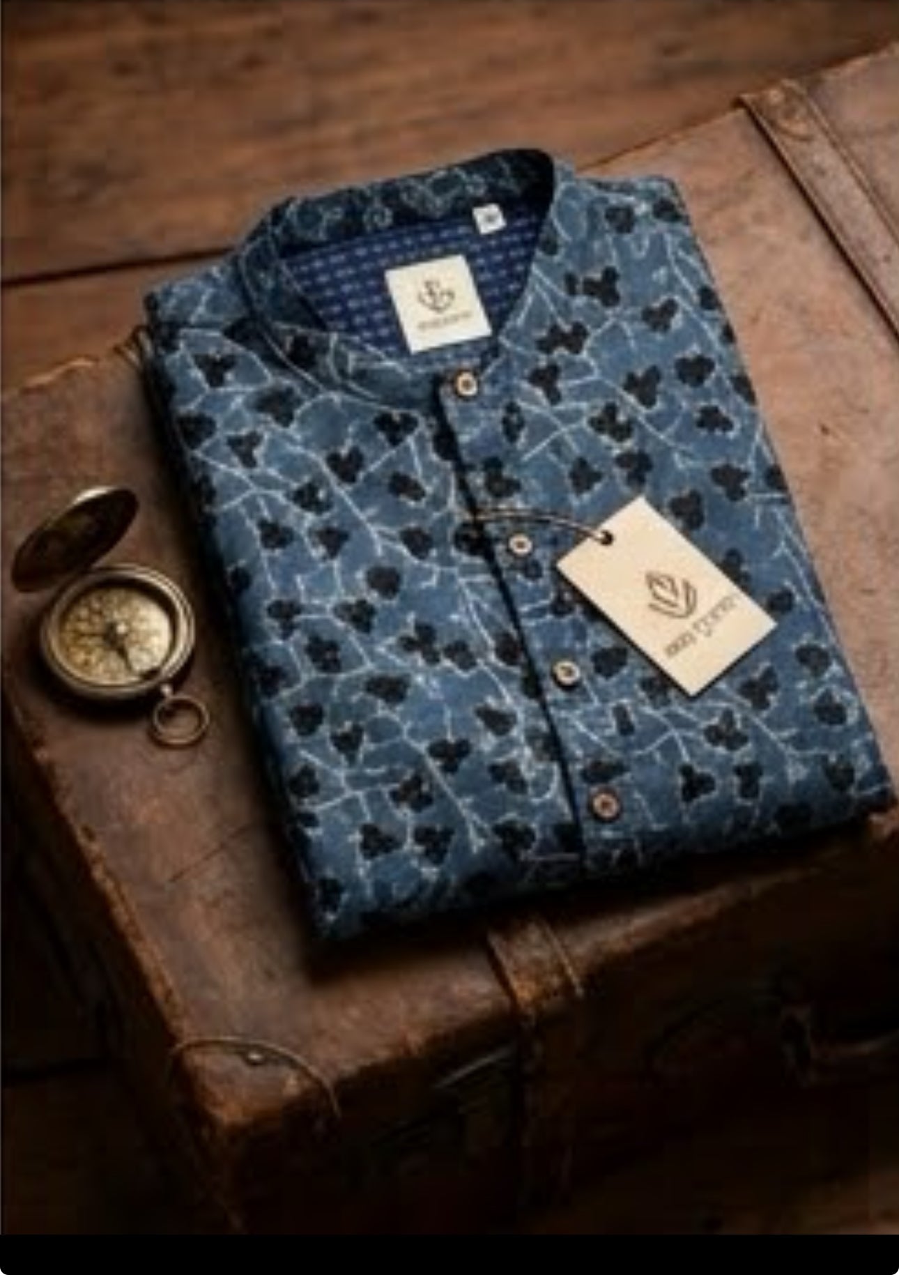 Short Length Indigo Dabu-Print Handloom Kurta