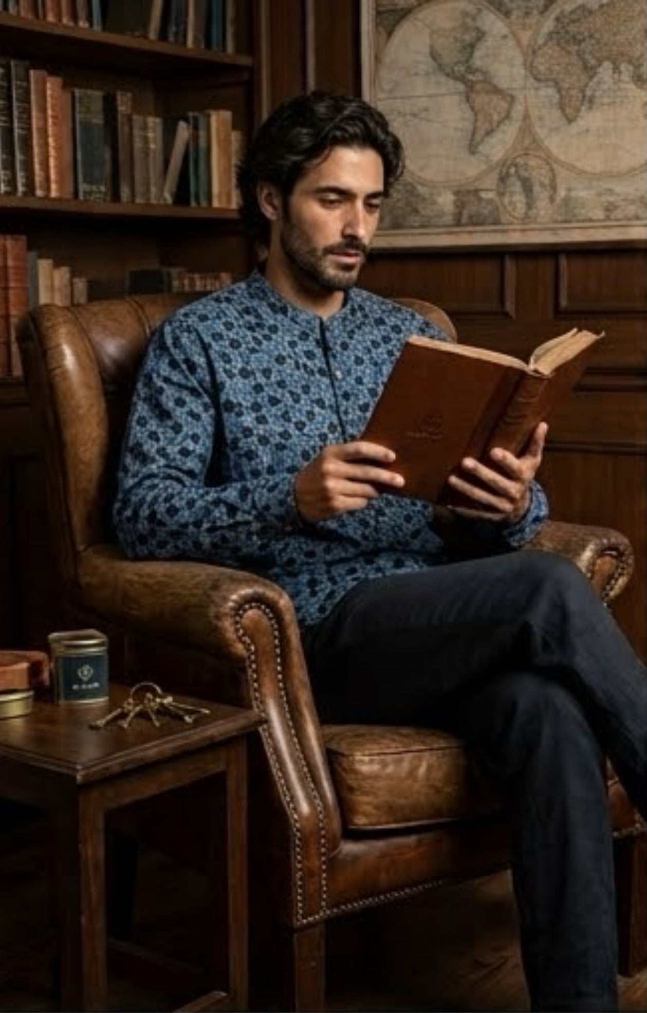 Short Length Indigo Dabu-Print Handloom Kurta
