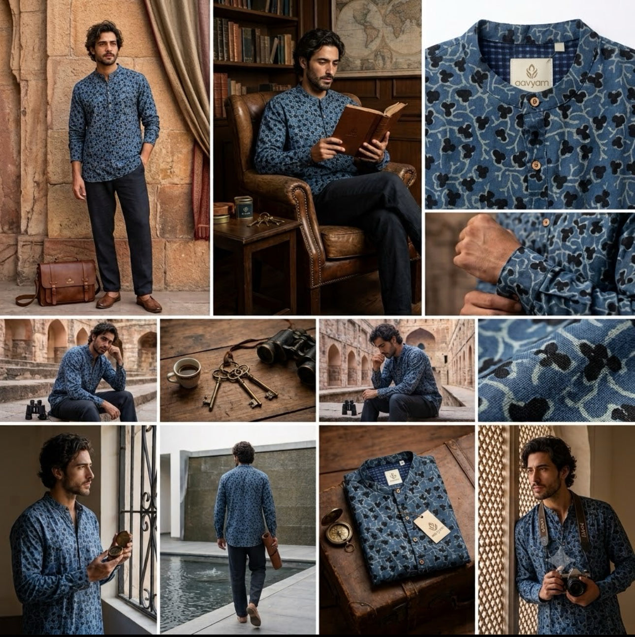 Short Length Indigo Dabu-Print Handloom Kurta