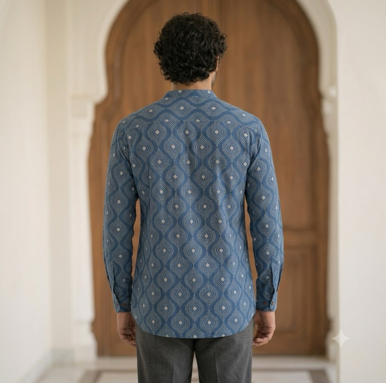 Short-Length Indigo Dabu-Print Handloom Kurta