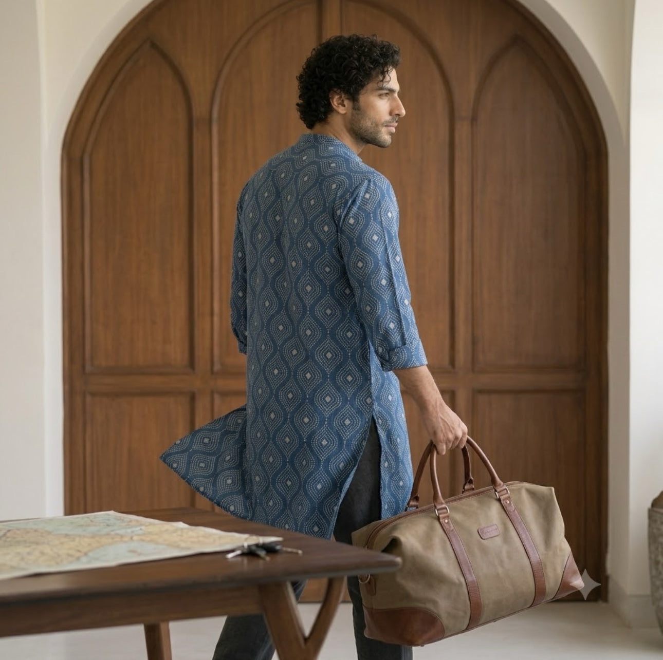 Short-Length Indigo Dabu-Print Handloom Kurta