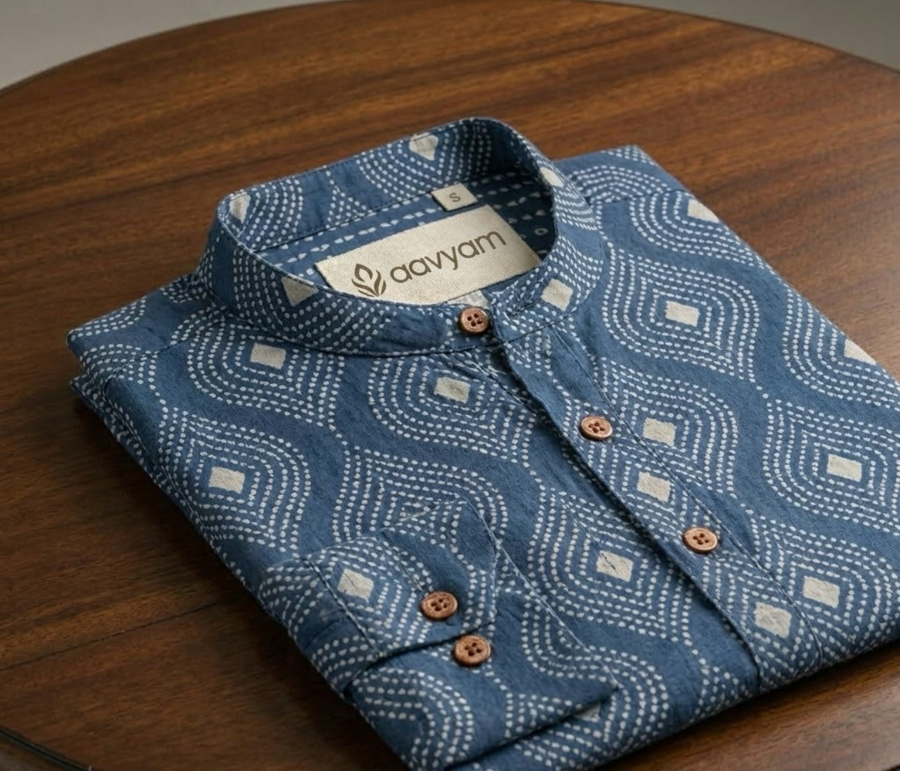 Short-Length Indigo Dabu-Print Handloom Kurta