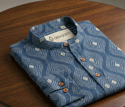 Short-Length Indigo Dabu-Print Handloom Kurta