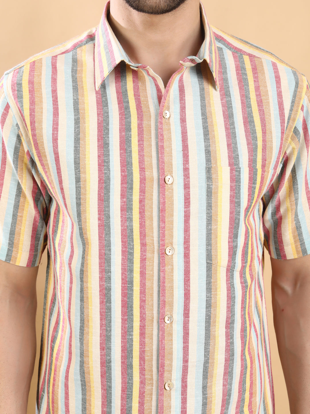 Half-Sleeves Multicolor Vertical Striped Shirt