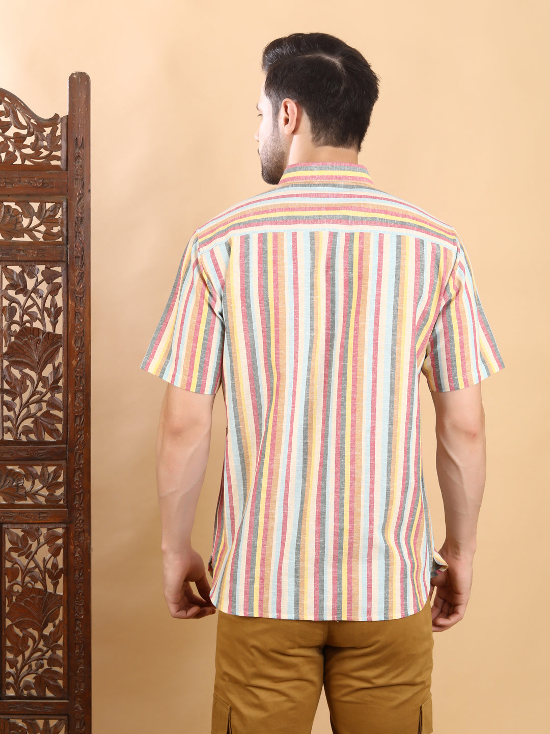 Half-Sleeves Multicolor Vertical Striped Shirt