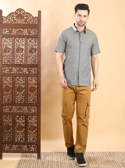 Half Sleeve Shirt in Mangalgiri  Cotton- Grey