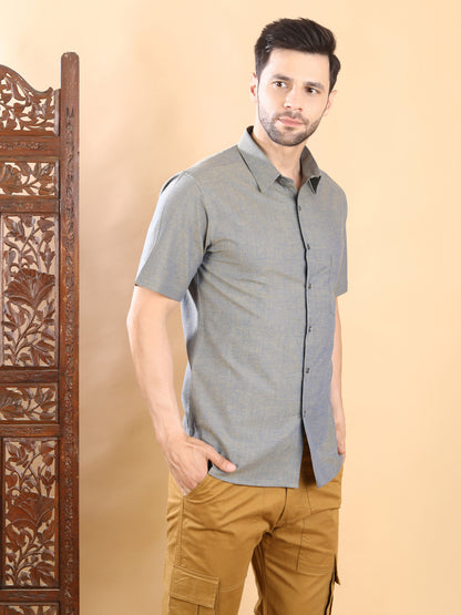 Half Sleeve Shirt in Mangalgiri  Cotton- Grey
