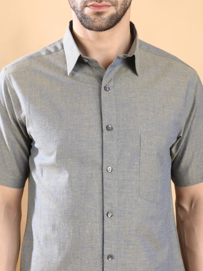 Half Sleeve Shirt in Mangalgiri  Cotton- Grey