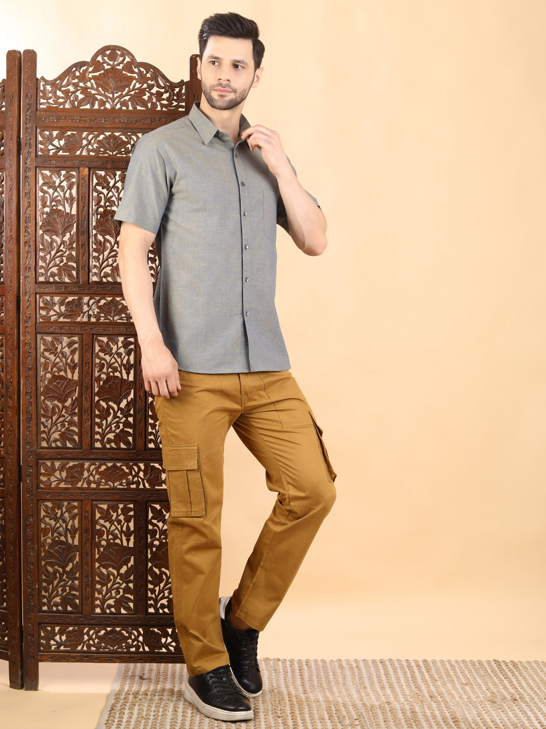 Half-Sleeves Solid Grey Short Sleeve Shirt