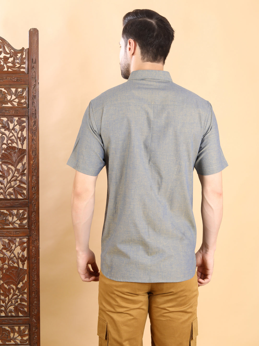Half-Sleeves Solid Grey Short Sleeve Shirt