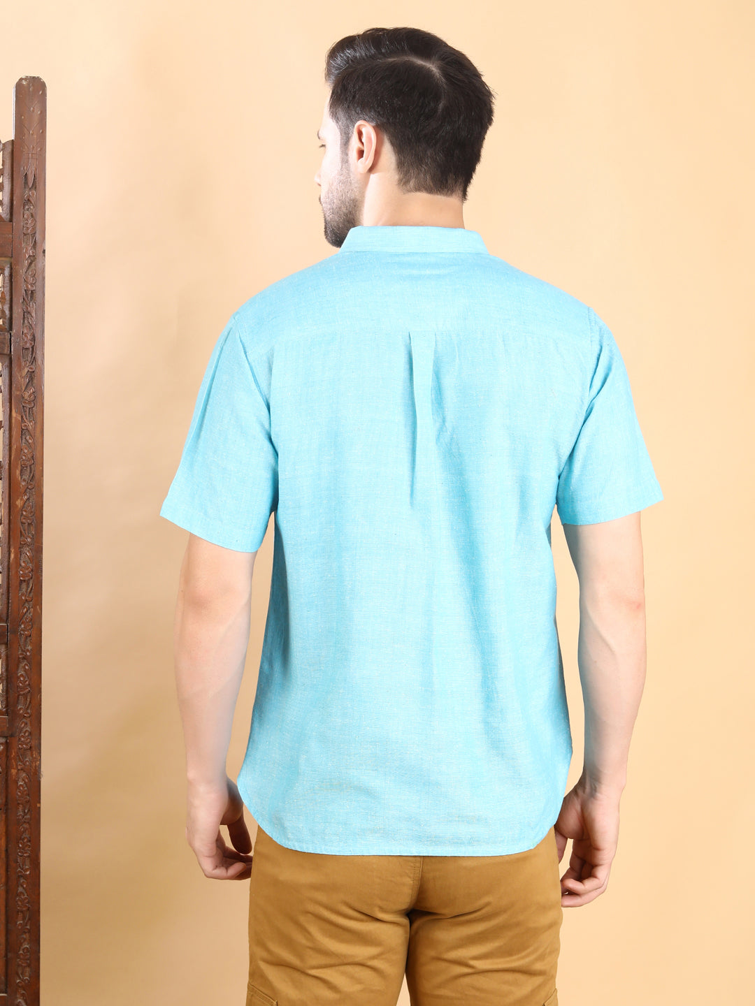 Half-Sleeves Aqua Blue Short-Sleeve Shirt