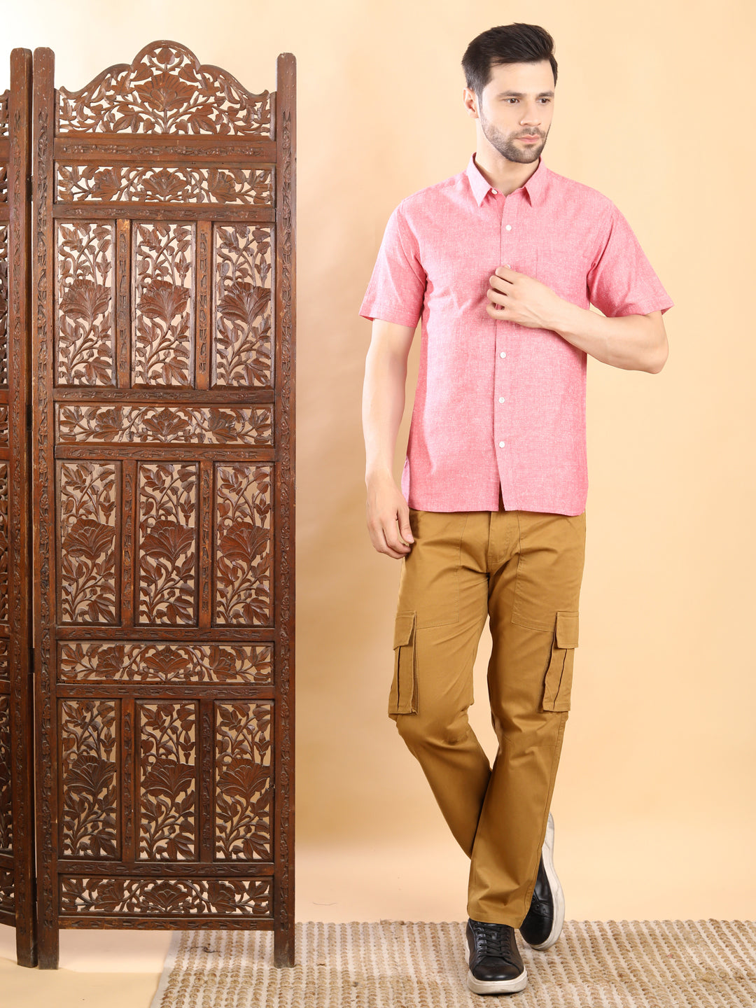 Half-Sleeves Pink Chambray Half-Sleeve Shirt