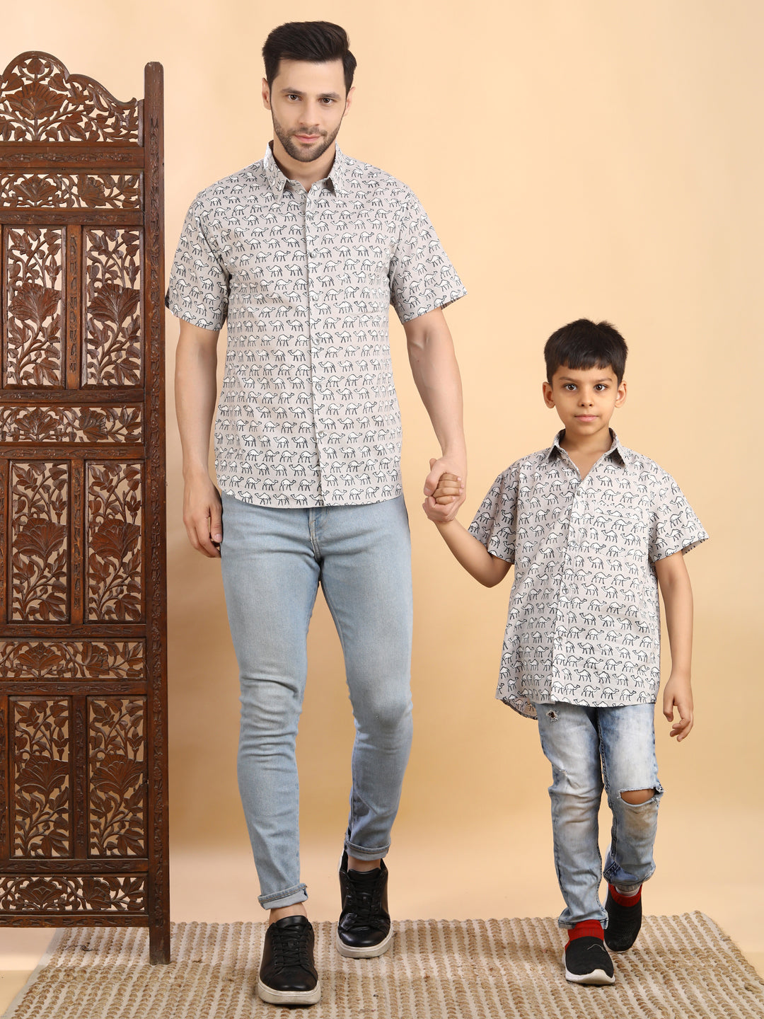 Half-Sleeves Grey Printed Shirt